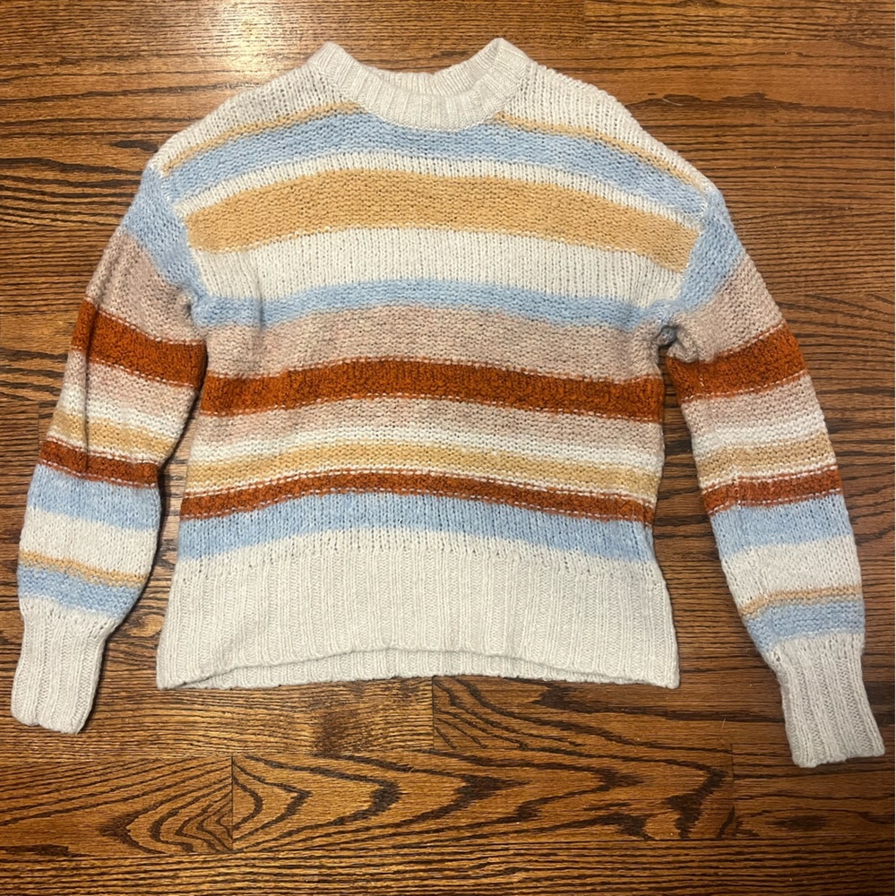 American Eagle Outfitters Striped Sweater in Cream, Blue, and Brown